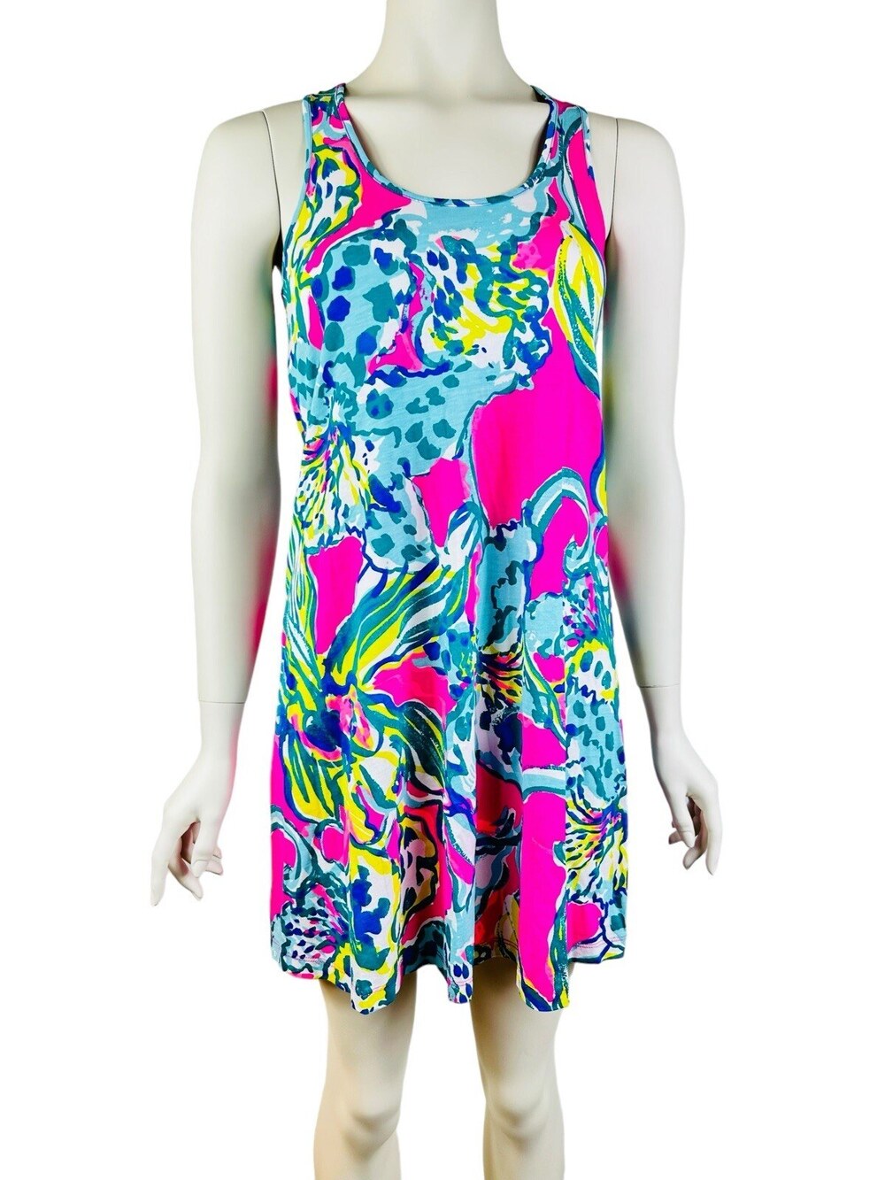 Lilly Pulitzer Melle Trapeze Dress Women's XXS Magenta Hottie Floral Racerback